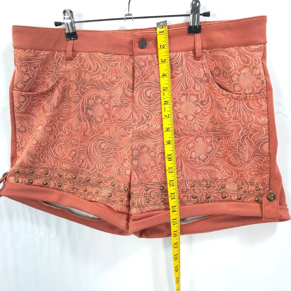 Lucky & Blessed Cuffed Shorts Studded Paisley Terracotta Women 14 Western Boho